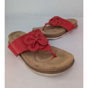 Clarks Brynn Coral Vegan Faux Leather Flat Thong Sandals 8.5M